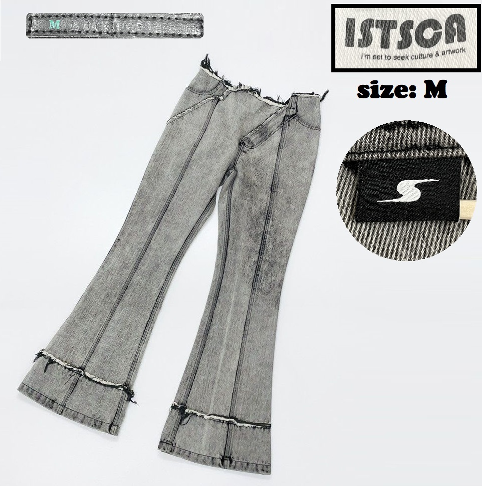 ISTSCA /M/ グレー デニムパンツ ジーンズ スポーツ ゴルフ バイク キャンプ アウトドア オートバイ カジュアル ブラックタグ フレア 旅行拍卖