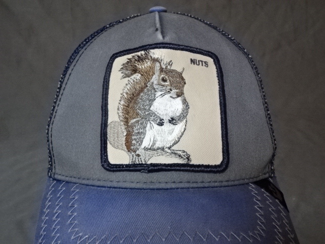 激レア USA購入 老舗キャップブランド【GOORIN BROS.】製 動物シリーズ【NUTS】リス ロゴ刺繍ワッペン付 メッシュキャップ 中古品拍卖