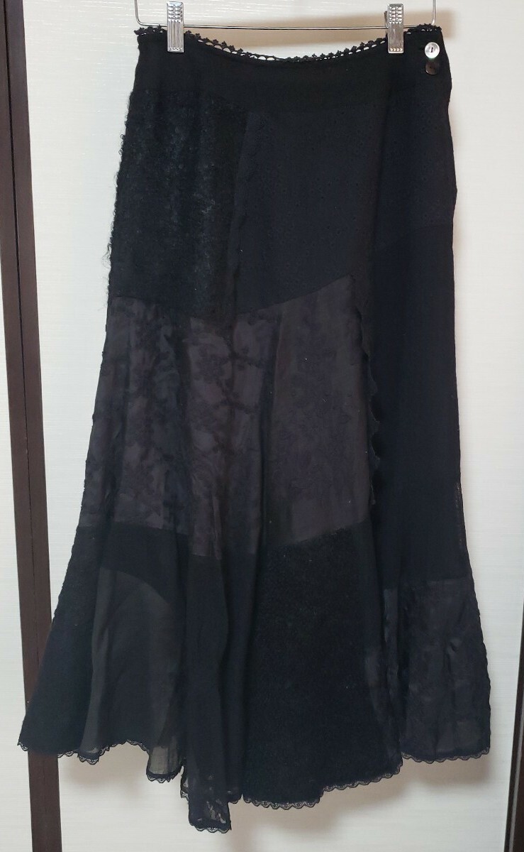 multiple marmelade マルティプル マーマレード 東京コレクション 大人スウィート ロングスカート 刺繍 パッチワーク 黒 日本製【難あり】拍卖