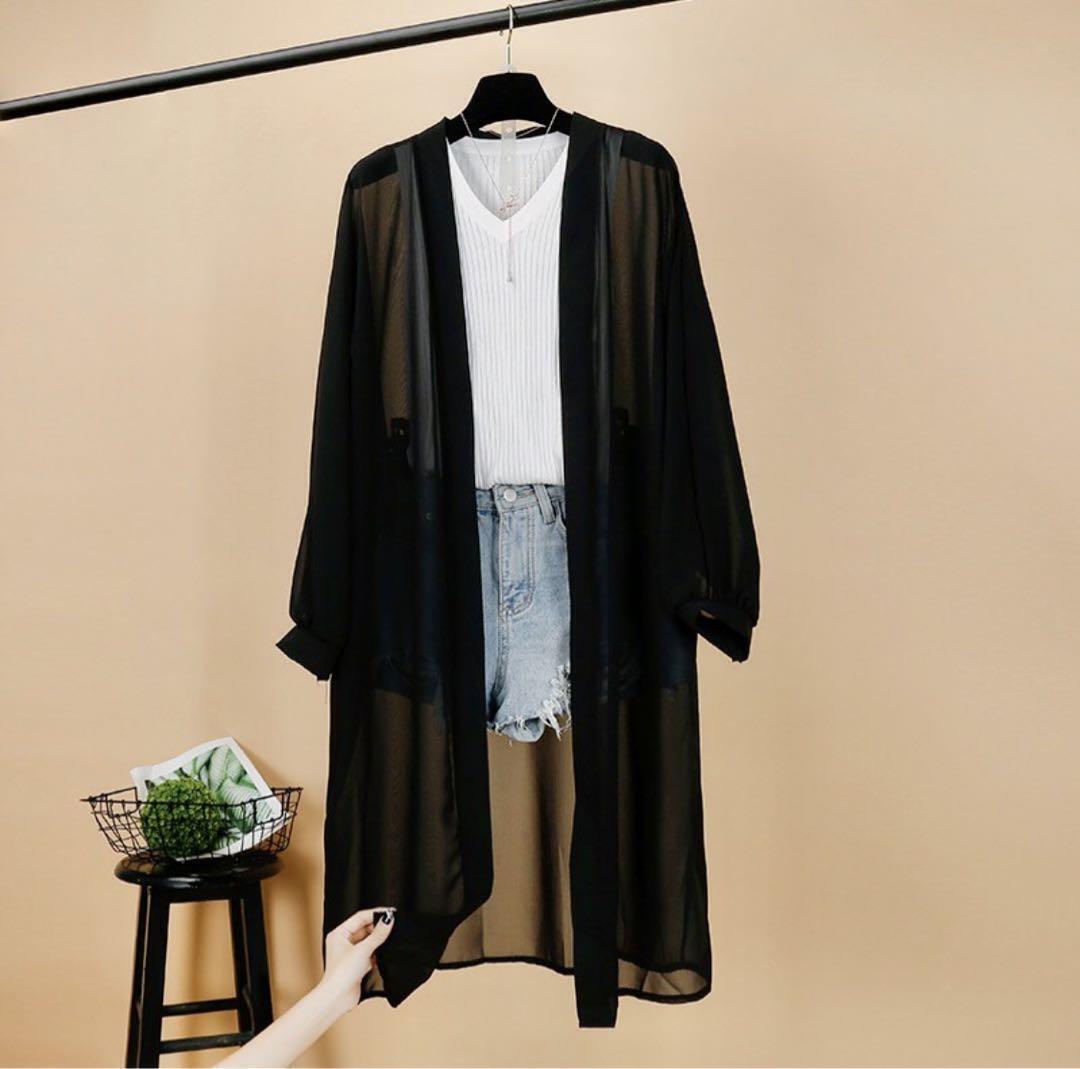 カーディガン レディース ロング アウター シフォン 定番 人気 UVカット拍卖