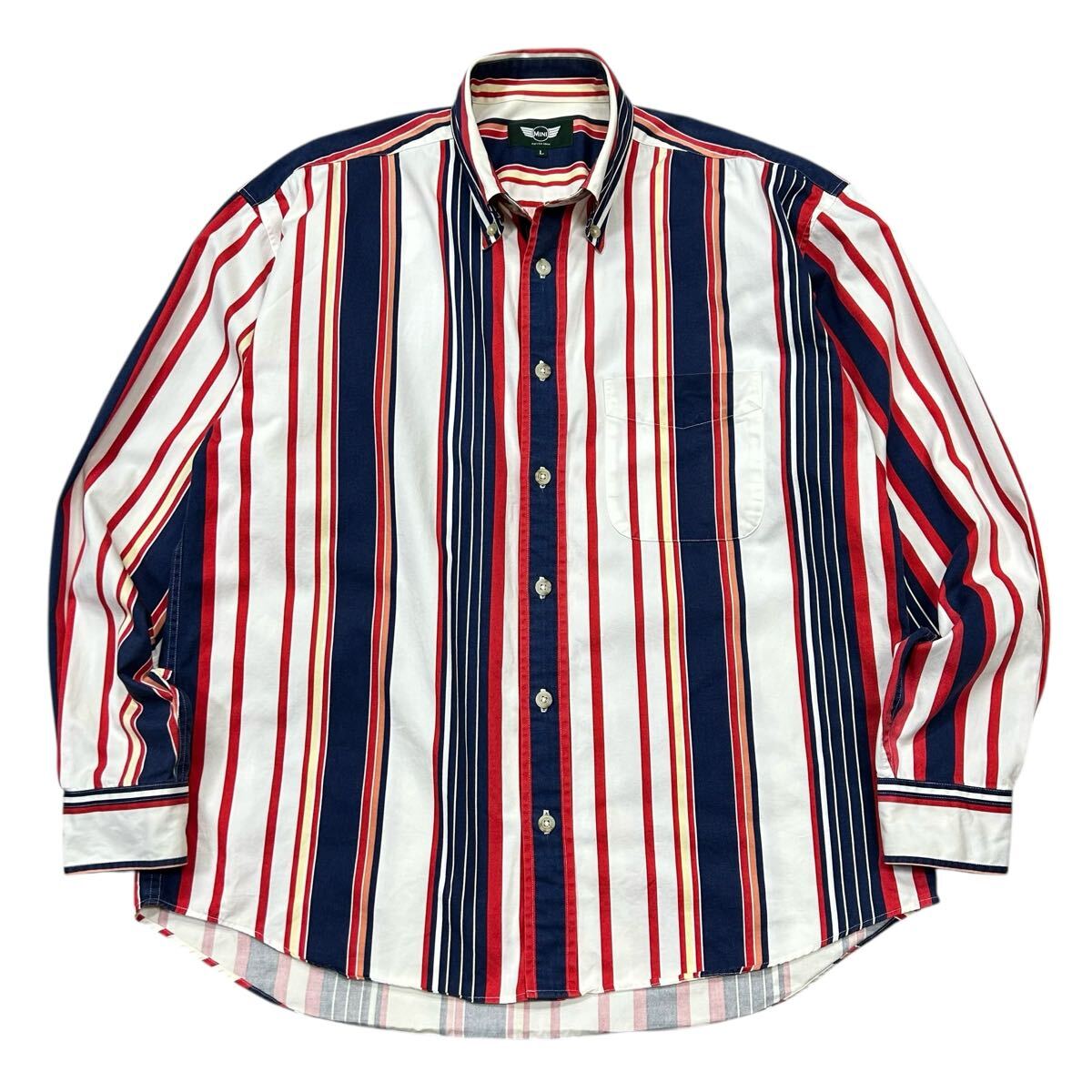 90's Vintage MINI/ミニ マルチカラーストライプ コットンBDシャツ メンズL コットンシャツ 長袖拍卖
