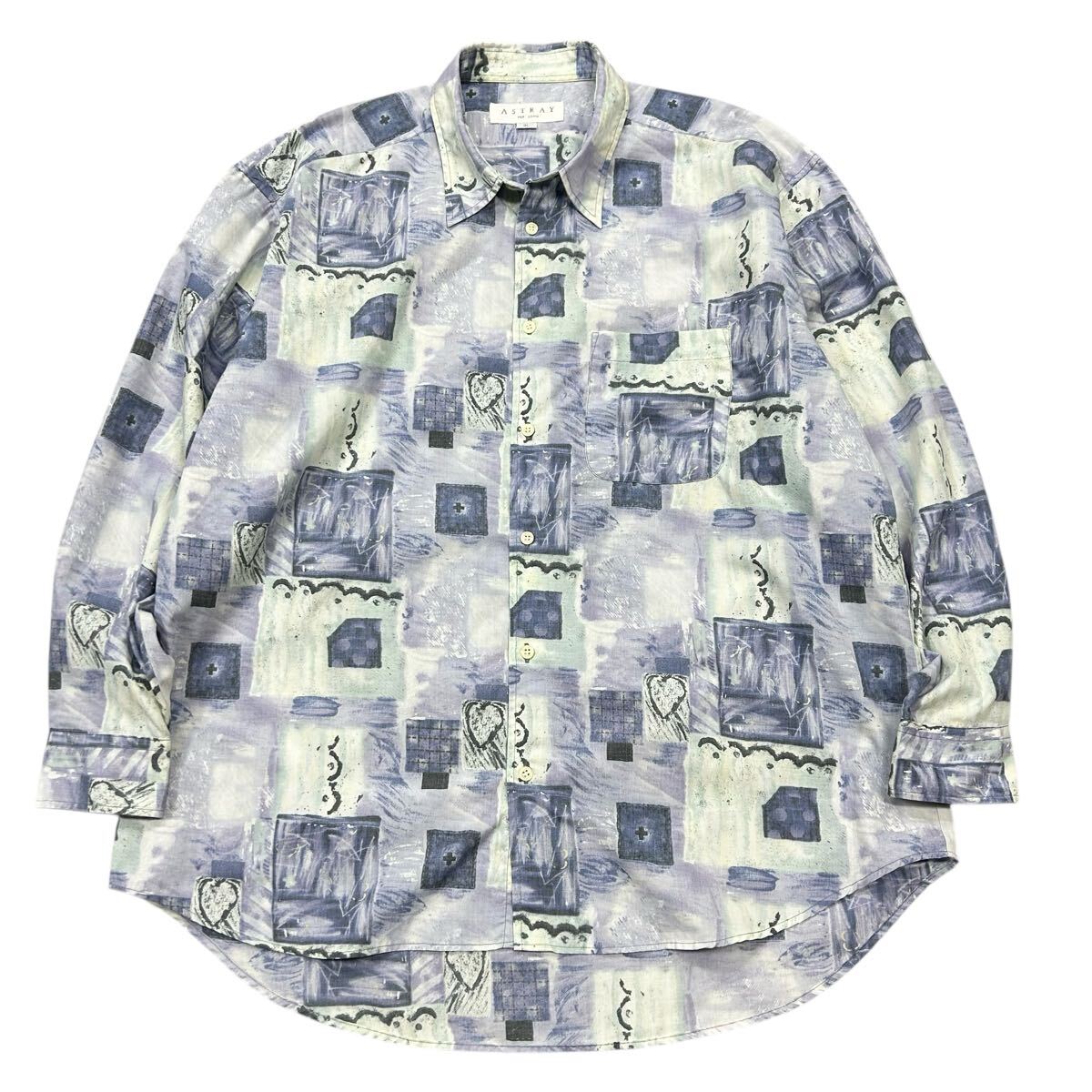 良品古着 90's 総柄デザインシャツ メンズ3L 長袖シャツ ASTRAY ボタンアップシャツ 大きいサイズ拍卖