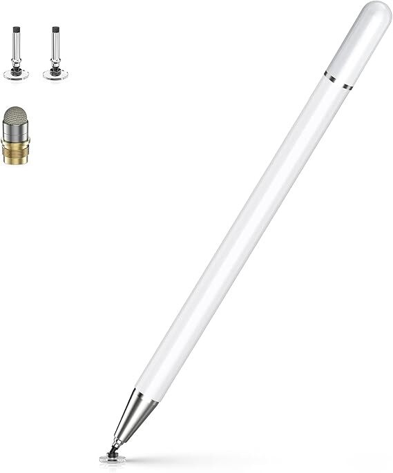 KINGONE タッチペン スタイラスペン 2in1 極細 充電不要 アイフォン ペン 磁気キャップ 高感度交換用ペン先付き(ディスク+導電繊維)拍卖