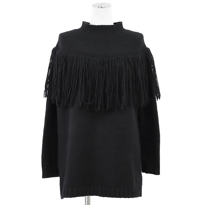 【美品】Christian Dior クリスチャン ディオール ニット セーター モックネック フリンジ カシミヤ100% 長袖 レディース 36 黒 伊製拍卖