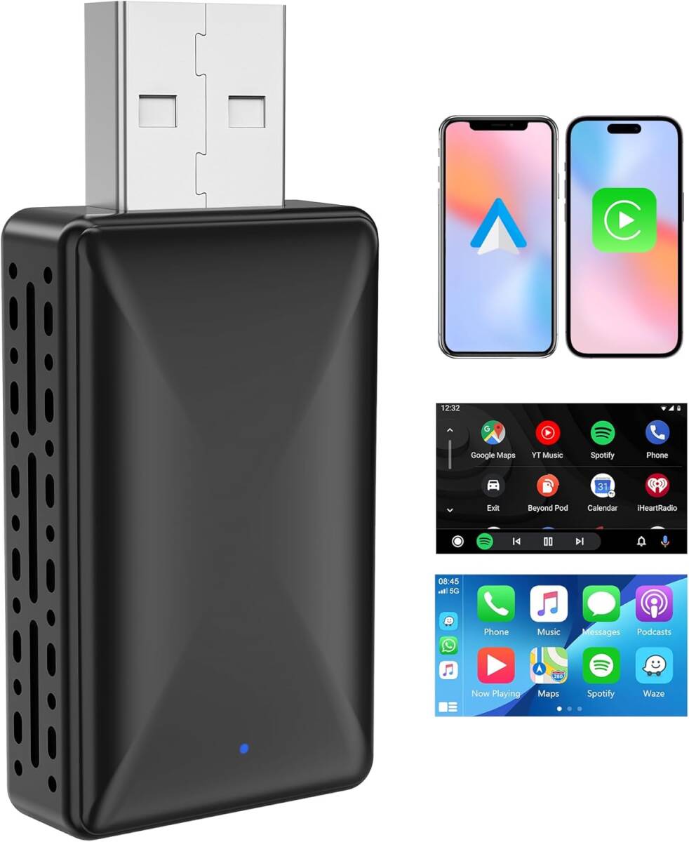 【特価セール】CarPlay ワイヤレス アダプター 5GHz WiFi搭 オンラインアップデート 高速 多車種 自動接続 低遅延 簡単取付 (B1V)拍卖