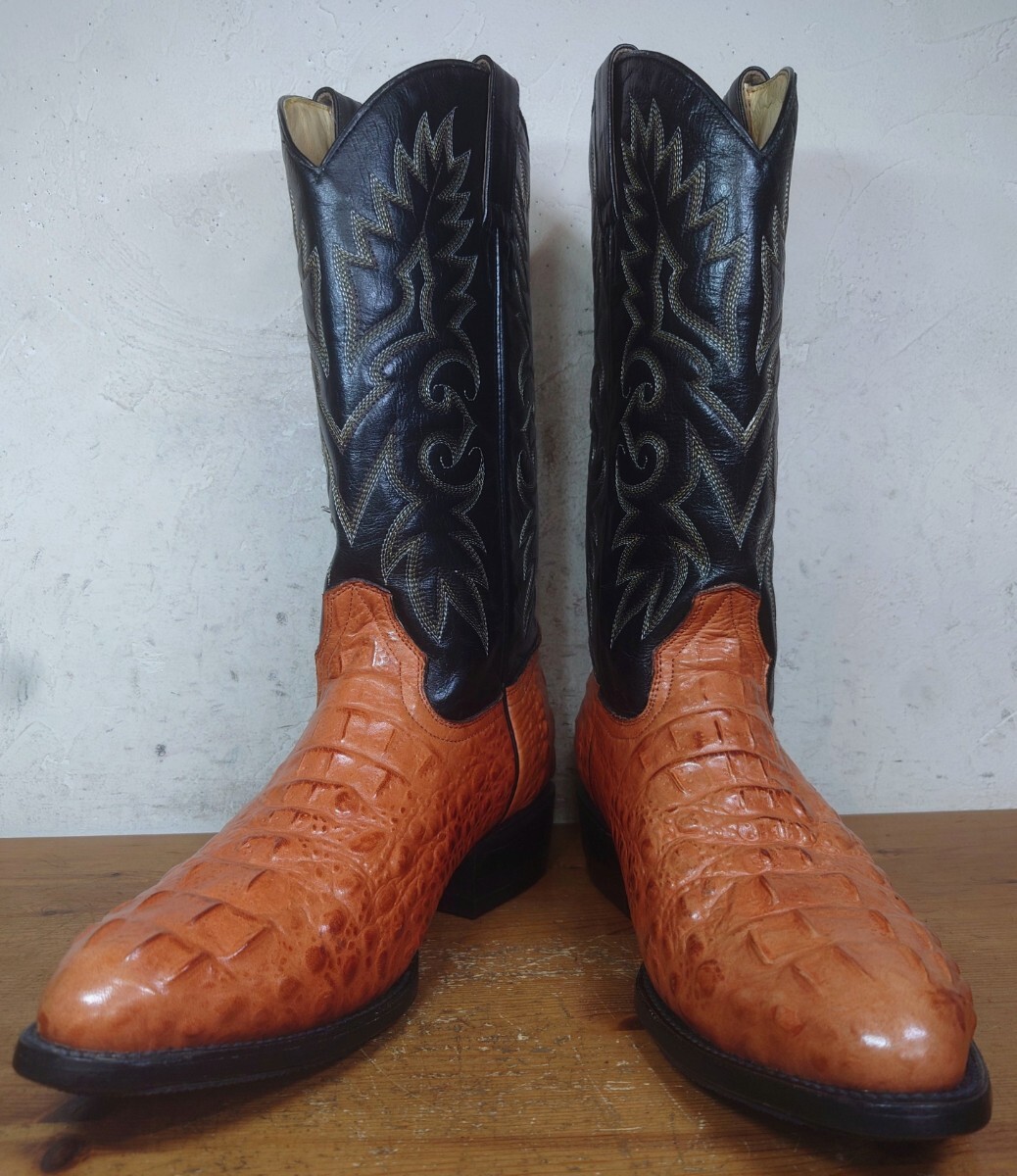 【極美品/送料無料】BOTAS JEVER クロコダイル型押 カウボーイ ウエスタンブーツ US81/2 26.5cm相応 ブラウン 茶/tonylama lucchese justin拍卖