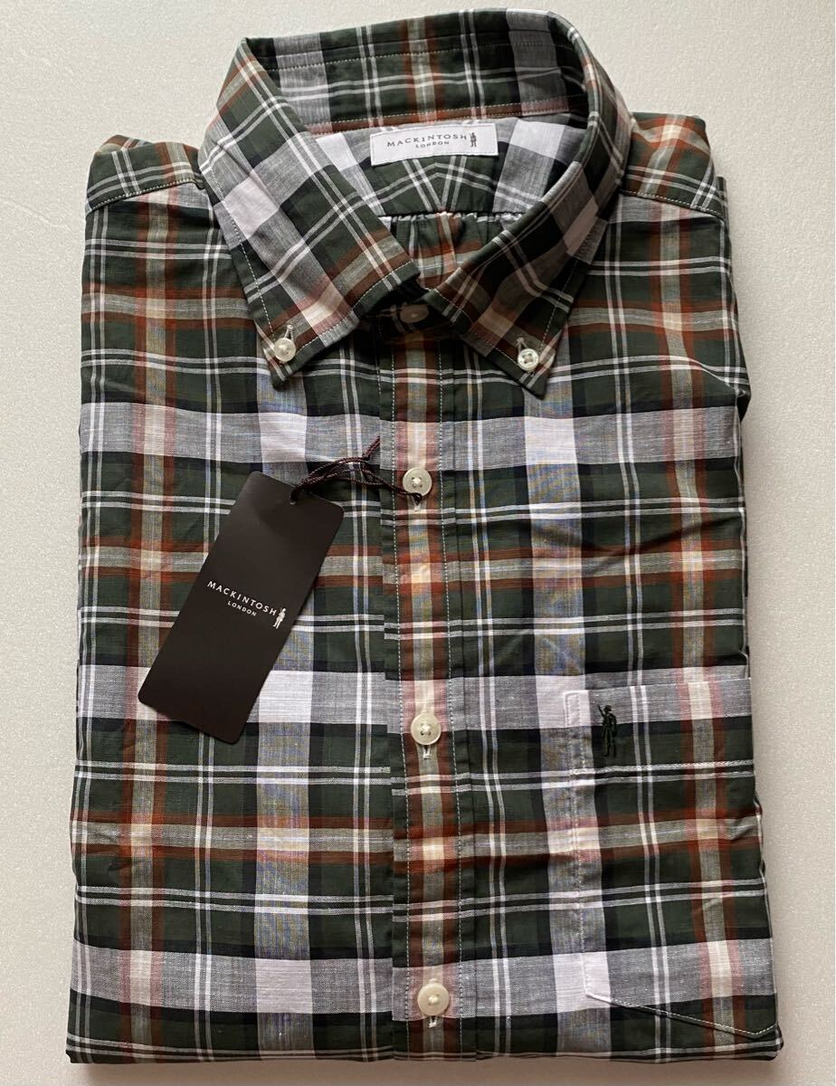新品未着用◆MACKINTOSH LONDON マッキントッシュロンドン マドラスチェック ボタンダウンシャツ 半袖シャツ メンズXL 定価:25,300円拍卖