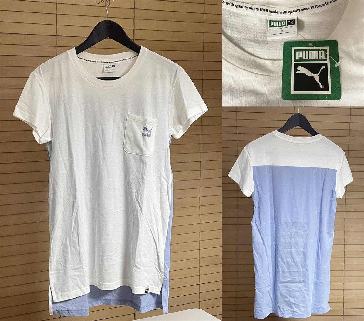 【タグ付き未使用 定価3,850円 国内正規品 汚れあり】PUMA プーマ コットン100% 胸ポケット付き ロゴ 刺繍 着丈長め 半袖 Tシャツ M拍卖