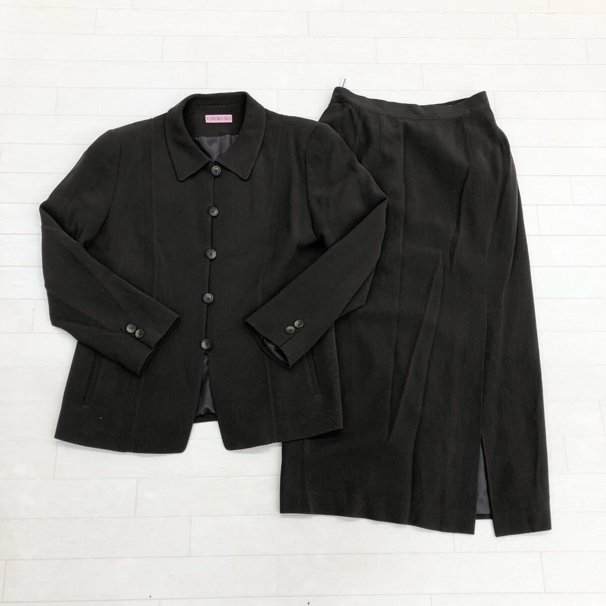M16〓 セットアップ HIROKO BIS HIROKO KOSHINO ヒロコビス ヒロココシノ シングルジャケット ロングスカート レディース ダークブラウン拍卖