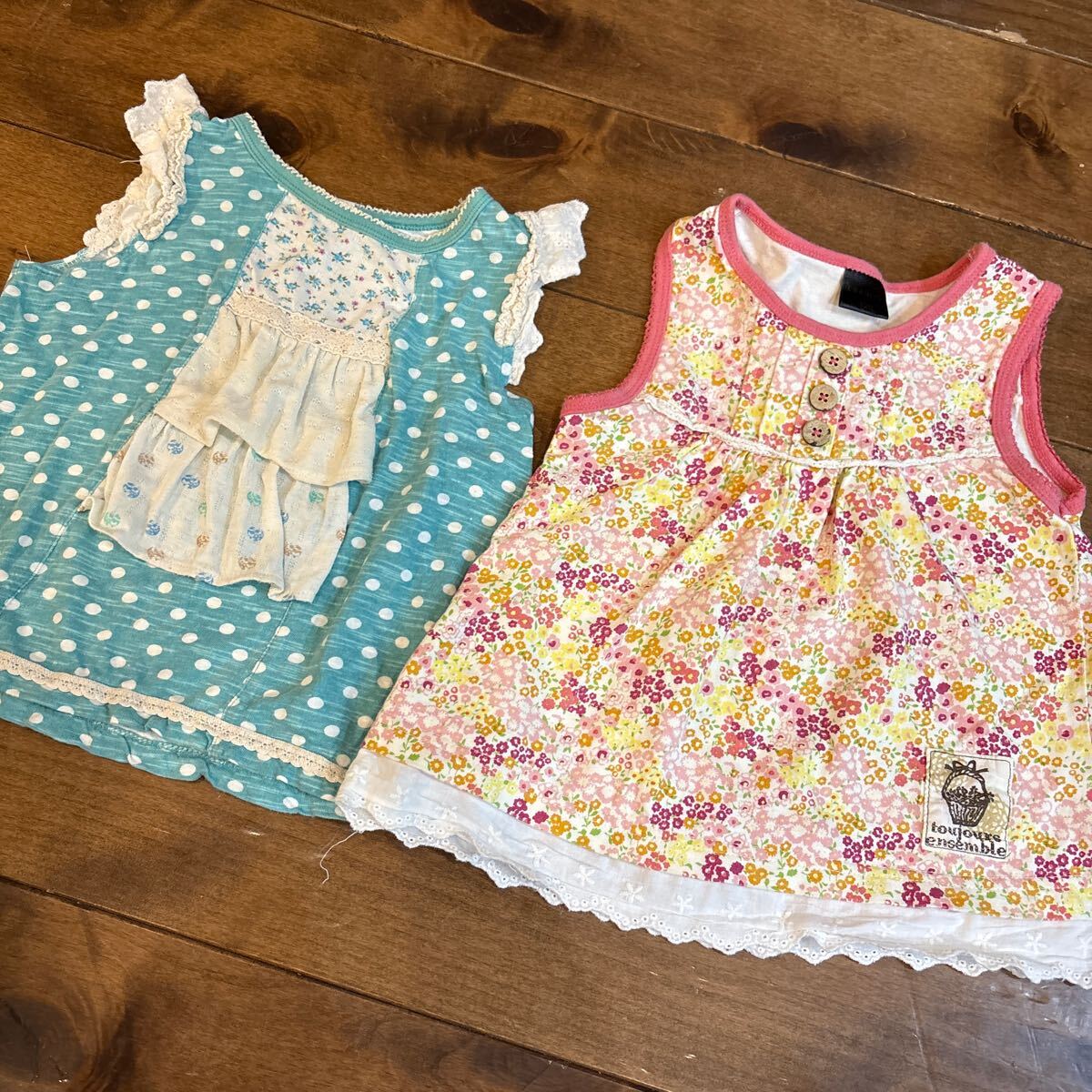 110、120サイズ 女の子 ノースリーブ チュニック トップス ワンピース2枚セット拍卖