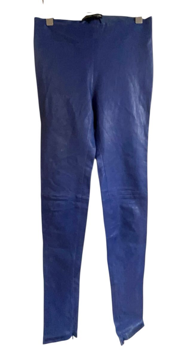 難有格安 ★ BALENCIAGA LEATHER バレンシアガ レザースキニーパンツ 36 ブルー フランス製 拍卖