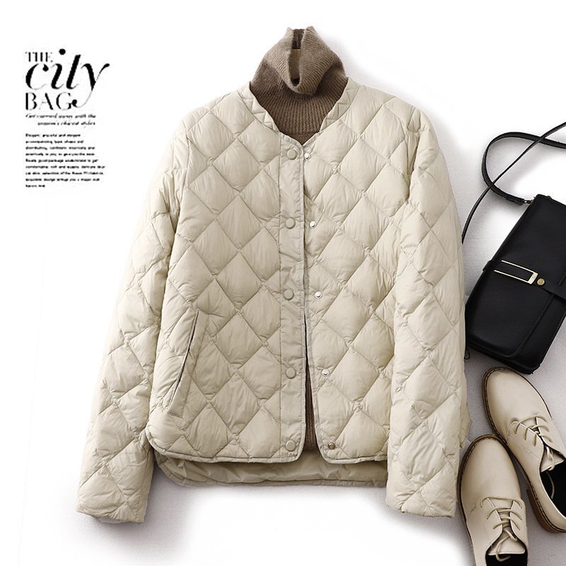 キルティングジャケット レディース中綿コート アウター ノーカラー キルティングコート 秋冬 ライトコート ライトダウン防寒M~XL ベージュ拍卖