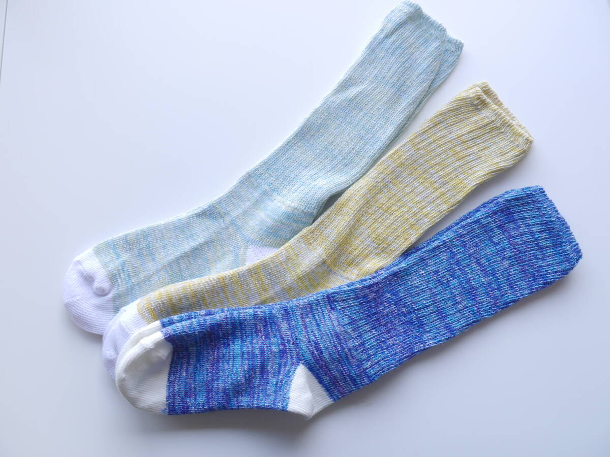 124 訳あり品 リブ編みソックス3足組 ゆったり ルーズ マーブル カジュアル 薄手 ブルー イエロー ミント 日本製拍卖