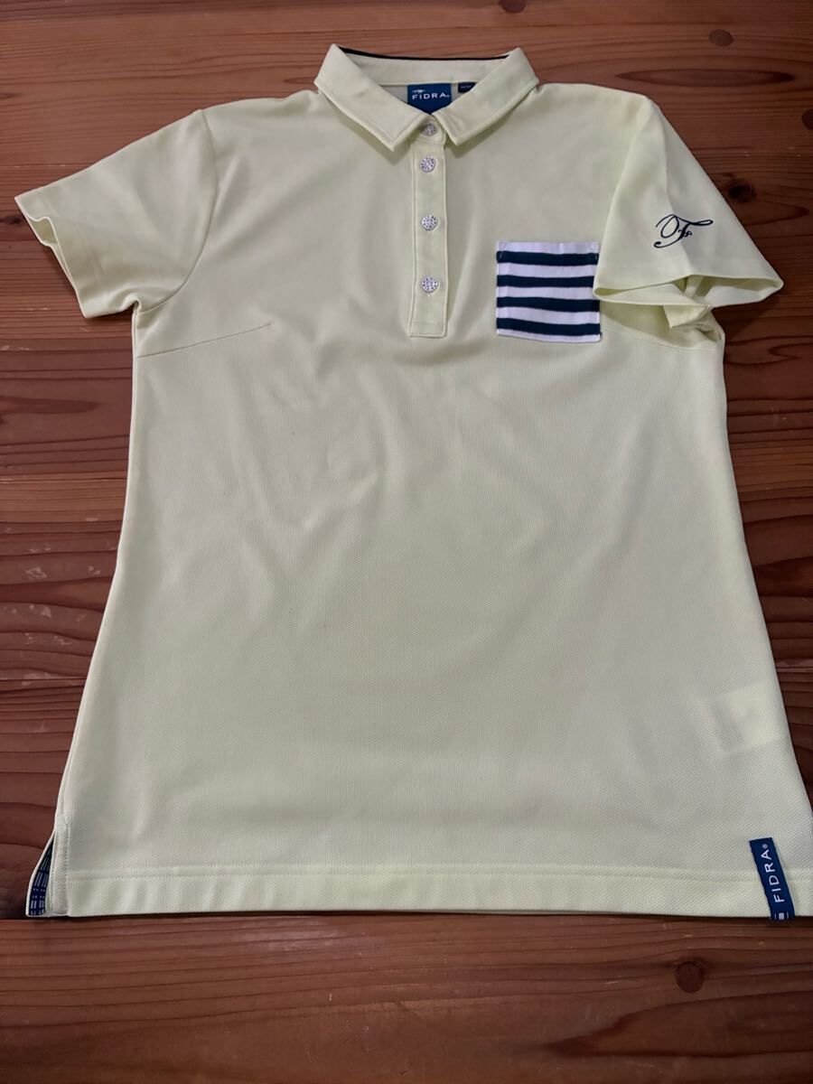 送料込み!! FIDRA 半袖ポロシャツ 黄色 M フィドラ 半袖シャツ GOLF ゴルフウェアー 胸ポケット ボーダー拍卖