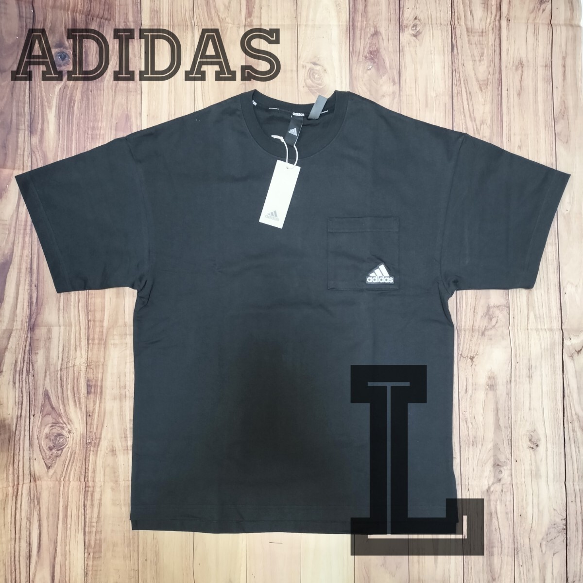新品 adidas L ポケット付きTシャツ ブラック ポケT ヘビーコットン拍卖