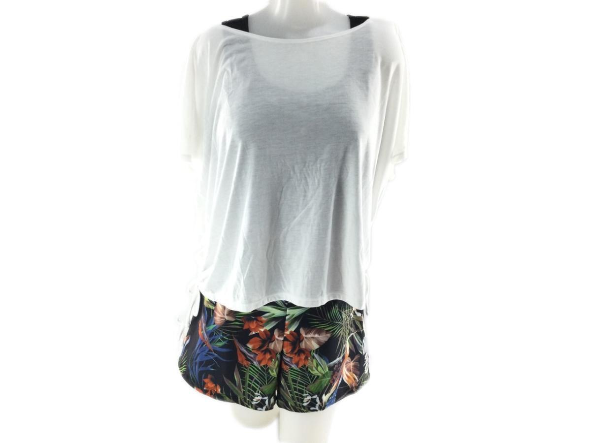 レディース水着 3点セット リブタンクトップ 大きいサイズ 5L ボタニカル柄 ブラック系拍卖