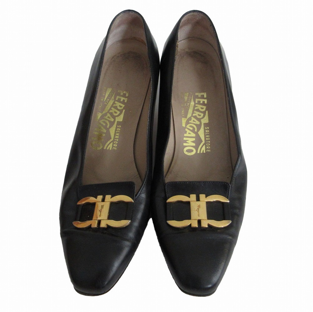 サルヴァトーレフェラガモ Salvatore Ferragamo ガンチーニ金具 パンプス ブラック サイズ22.5cm レディース 【中古】拍卖