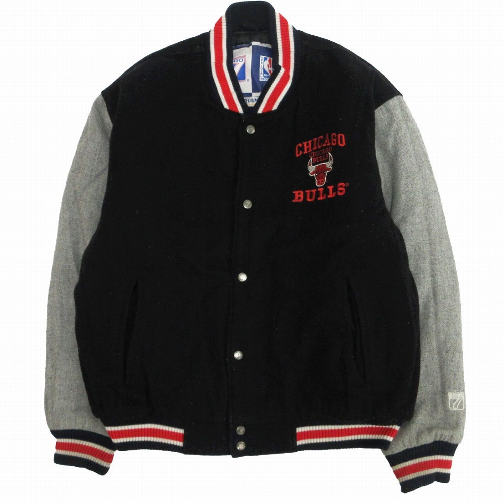 LOGO7 CHICAGO BULLS NBA シカゴブルズ スタジャン スタジアムジャンパー ジャケット バスケット ブラック グレー サイズM メンズ拍卖