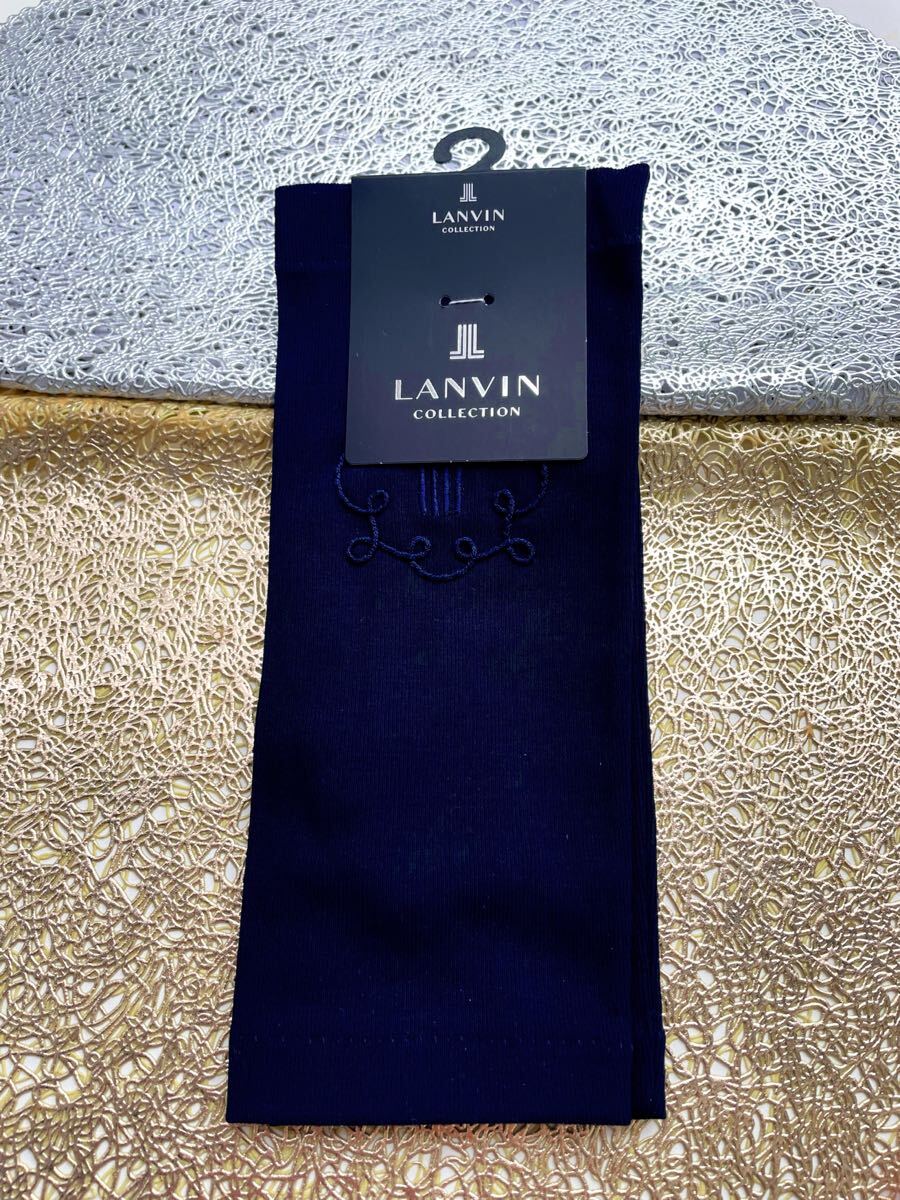 新品 LANVAN COLLECTION ランバンコレクション スマホ対応 UVケア指なしグローブ 紺 日焼け防止手袋 ストレッチ 拍卖