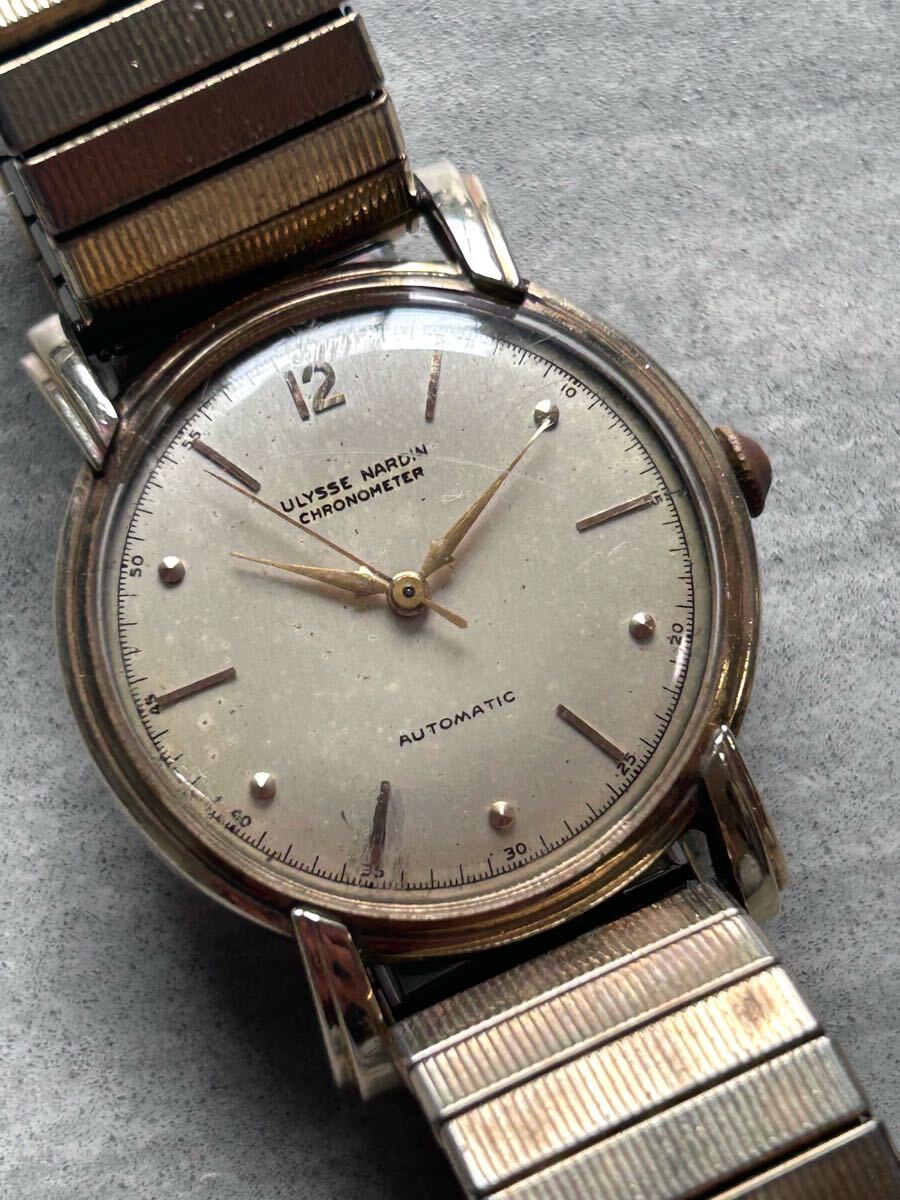 Ulysse Nardin ユリスナルダン 10K金張り クロノメーター 自動巻き AT ゴールド メンズ腕時計 アンティーク 稼働中拍卖