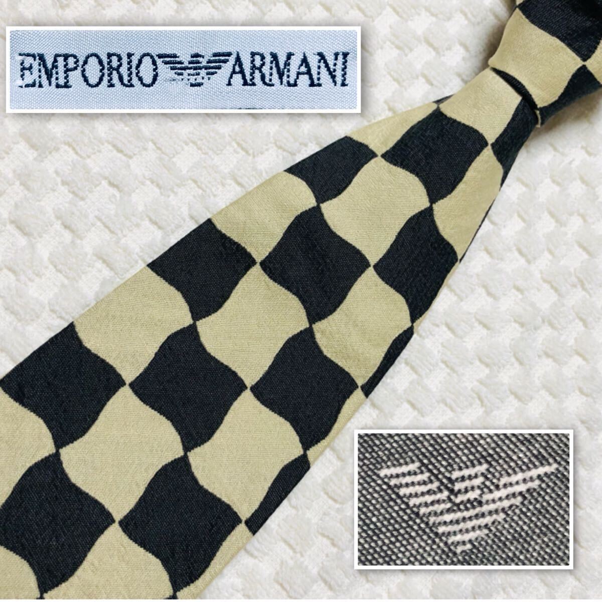 ■傷汚れなし■EMPORIO ARMANI エンポリオアルマーニ ネクタイ フラッグ 旗 不定形四角形 総柄 シルク100% イタリア製拍卖