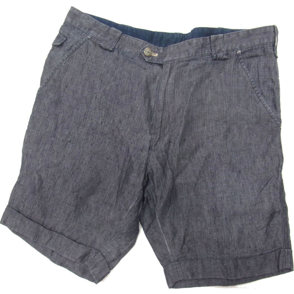 $ 美品 $ レア ■ PaulSmith ポールスミス■ デニム調 リネン 麻100%・ ハーフパンツ ショートパンツ■ 紺 インディゴ■ メンズ XL ■ 夏拍卖
