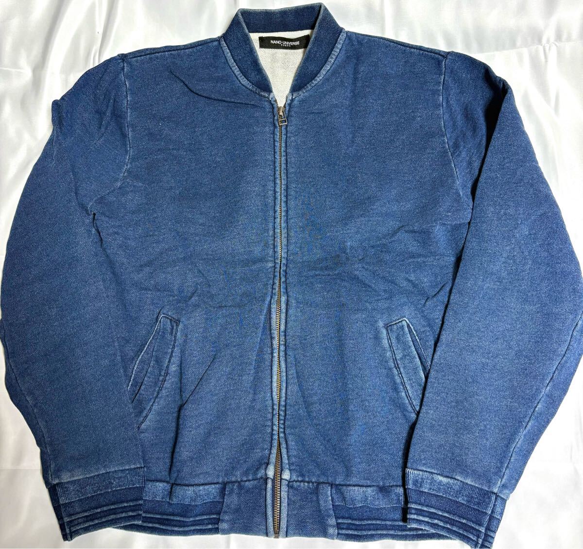 ナノユニバース インディゴ染スウェットカーディガンジャケット M ジップアップ ブルゾン ジャケット拍卖