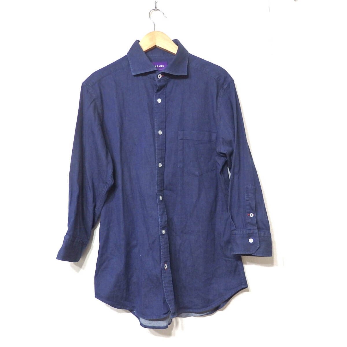 【送料無料】ビームスデニムシャツ/Mサイズ 7分袖 BEAMS 日本製 良品拍卖
