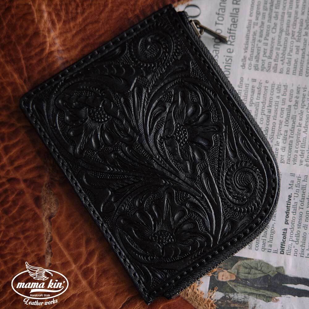 L字ファスナー Lzip Lファスナー Lジッパー 財布 レザーカービング ヌメ革 サドルレザー 牛革 レザーウォレット 黒 ブラック ba009cv01blk拍卖