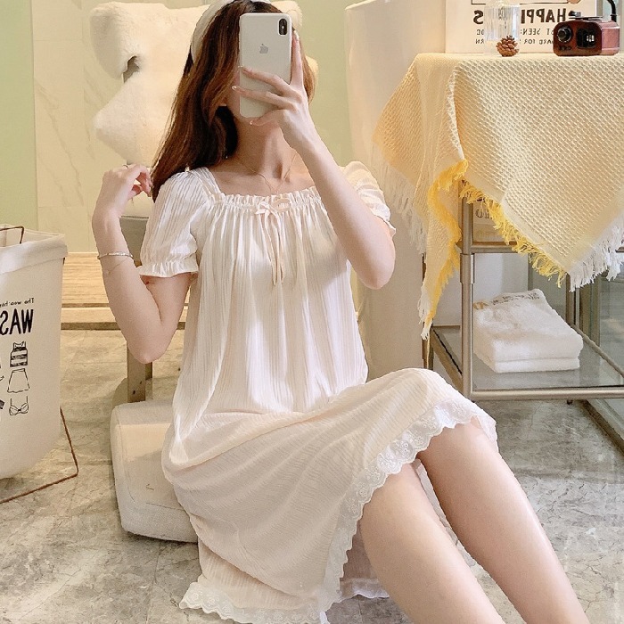 新品上質可愛い 無地お姫様 部屋着 レディース パジャマ ワンピース ネグリジェ 半袖 夏 ルームウエア ロング丈 5色M~2XLサイズ選択1点拍卖