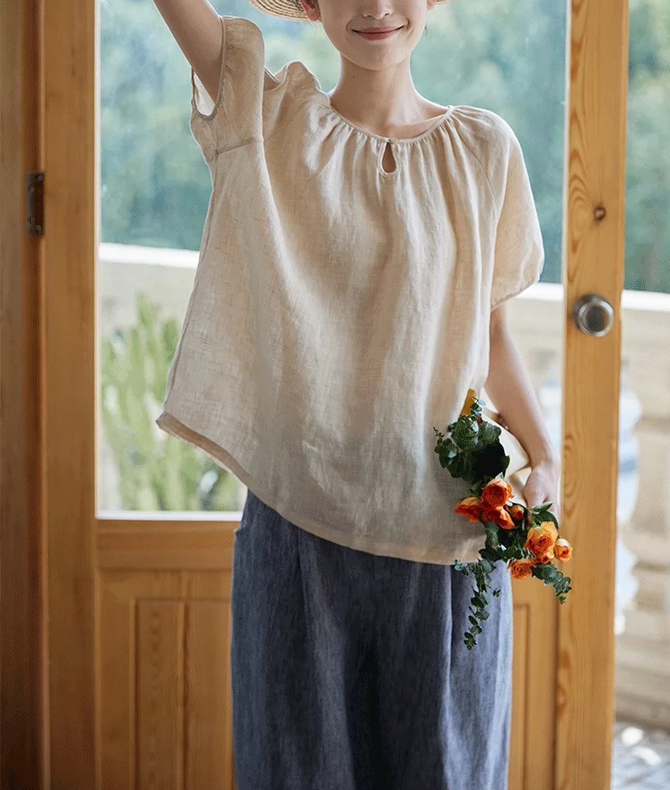 新品トップス チュニック ゆったり フリーサイズ 大人可愛 ナチュラル 麻100% RINEN リネン サラサラ ベージュ系お色選択可拍卖