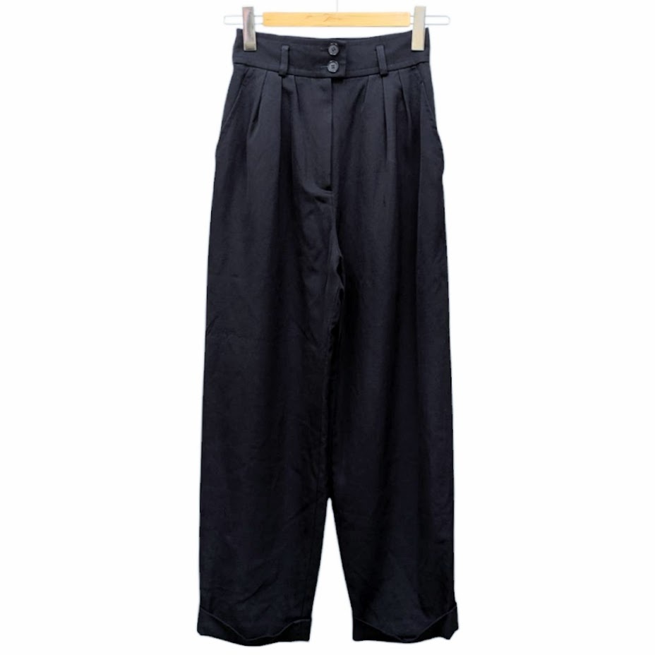 22 90s OLD YVESAINTLAURENT オールド イブサンローラン タックパンツ ワイドスラックス HH052-482 ネイビー サイズ M拍卖