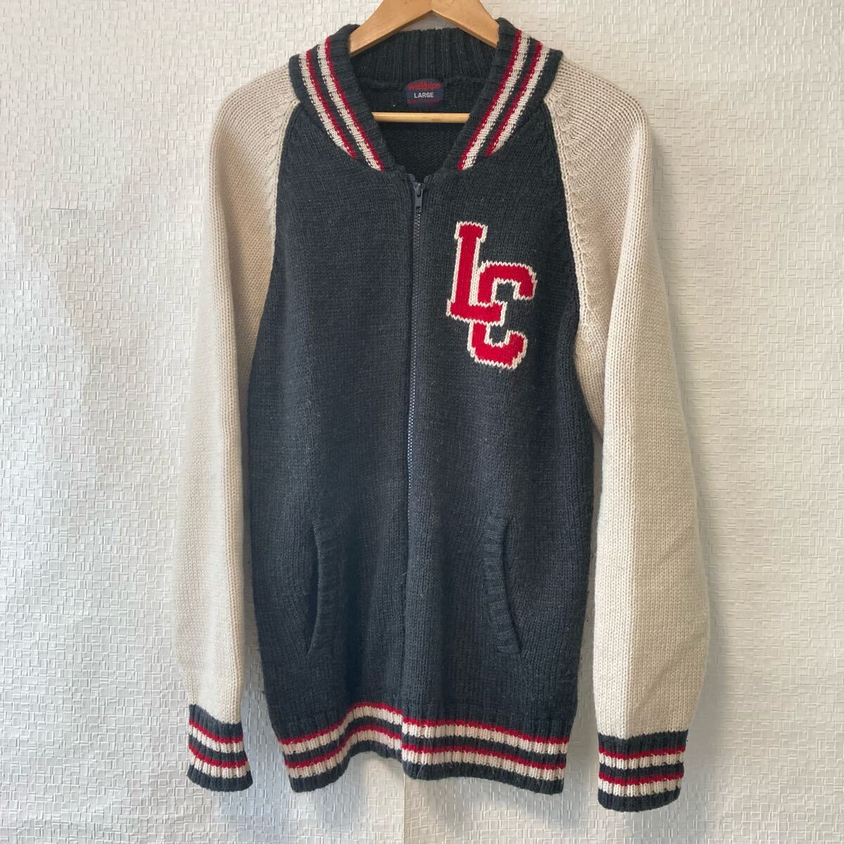 【Willpips】ウィルピプス ジップアップ ニット カーディガン セーター アメカジ ストリート グレー×ベージュ メンズ L/Y31328UU拍卖