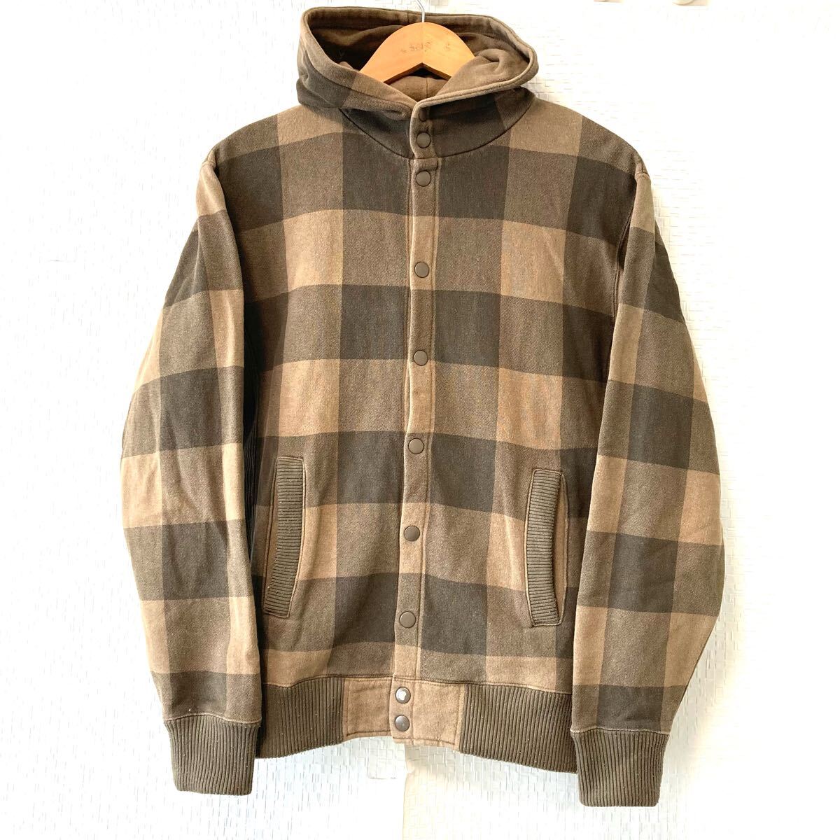 【Power to the people】パワートゥーザピープル 綿100% パーカー ジャケット フーディー チェック柄 ブラウン系 メンズ M/Y31338UU拍卖