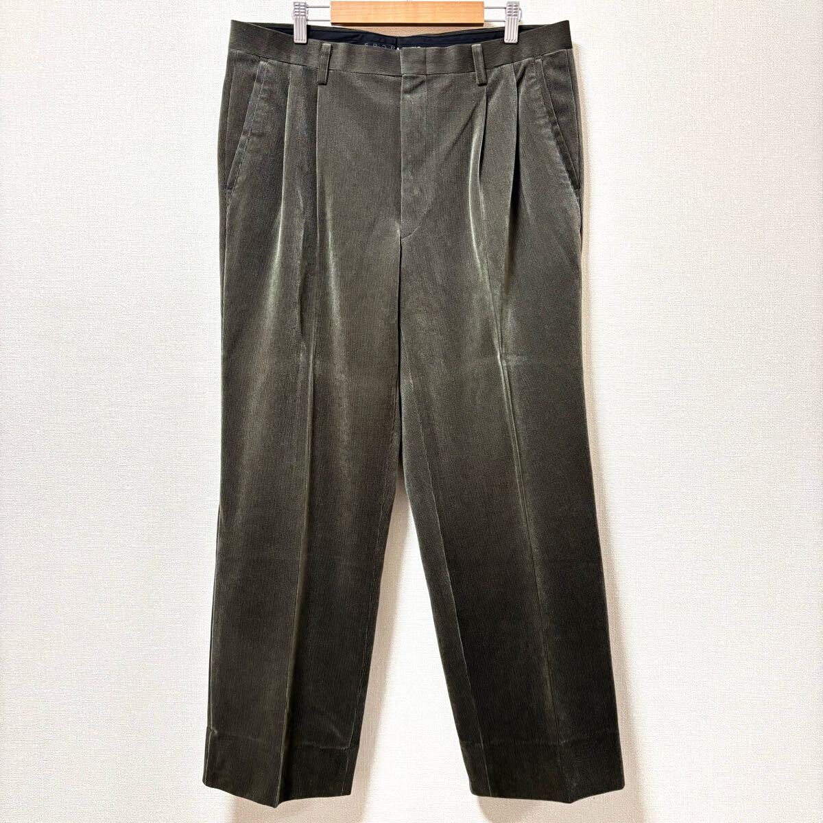 大きめ◎上品大人コーデに!【ALPHA CUBIC】アルファキュービック タック パンツ 茶 スラックス コーデュロイ ゴルフ ウエスト91/Y31454SS拍卖