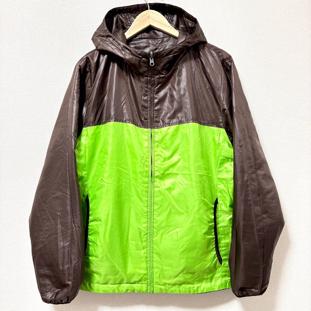 2way!リバーシブル◎【UNIQLO】ユニクロ ウィンドブレーカー 茶 グリーン バイカラー 中綿 軽量 ジャンパー メンズ サイズL/Y31455SS拍卖