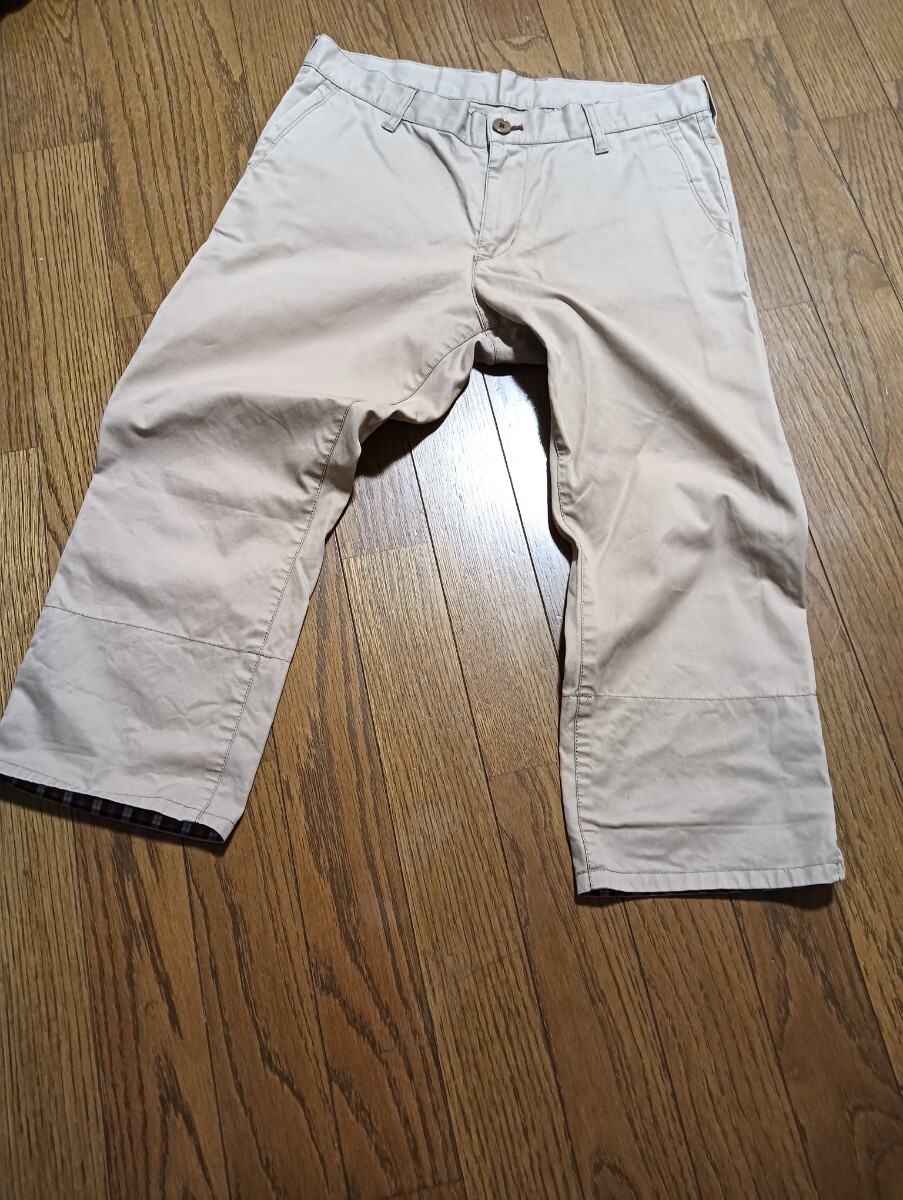 ミッシェルクランオム MICHEL KLEIN HOMME クロップド チノパンツ メンズ サイズ46 ベージュ系 チェックロールアップ 春夏拍卖