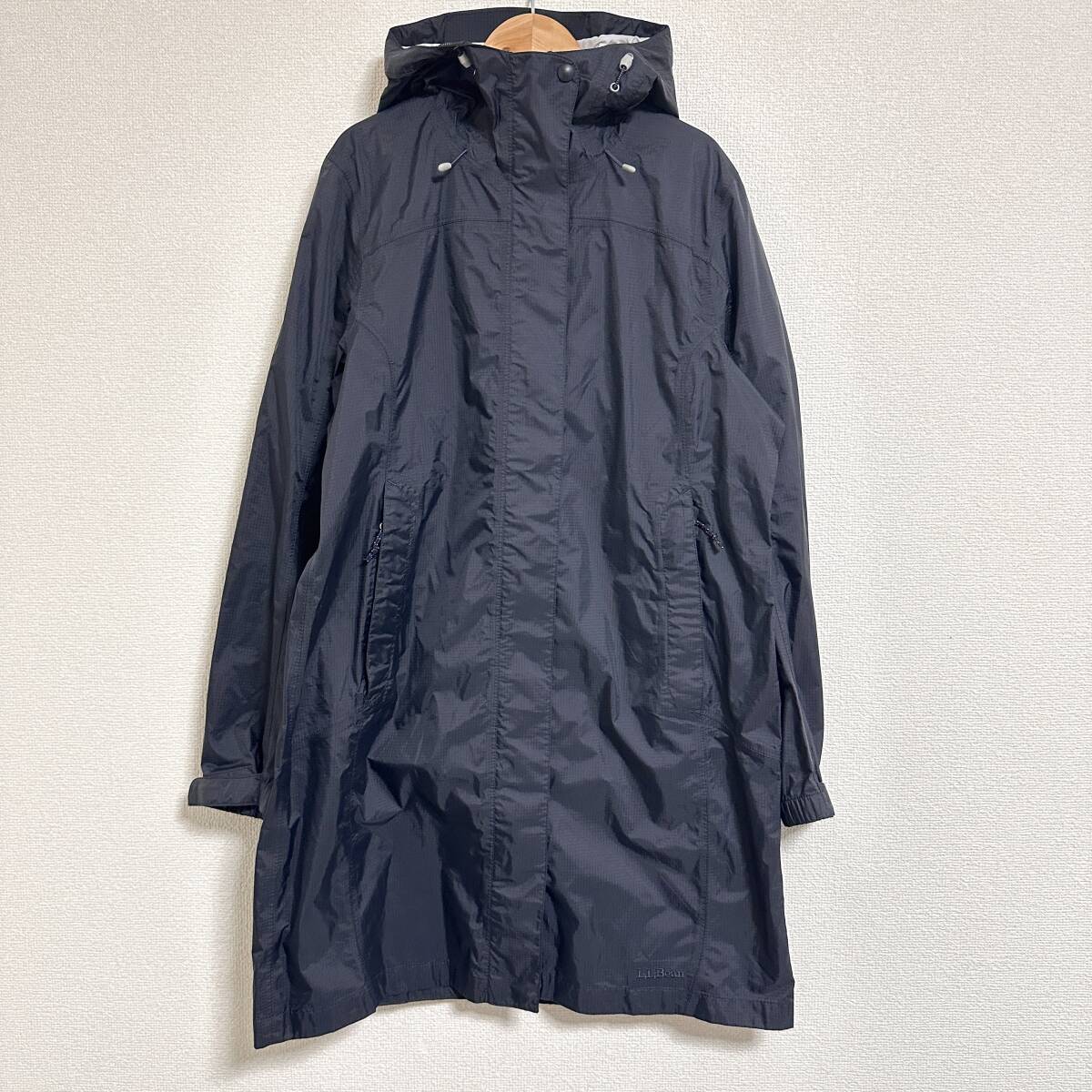 L.L.Bean エルエルビーン レディース フーディレインコート 268313 ロング丈 ナイロンジャケット マウンテンパーカー ブラック Y0329 S拍卖