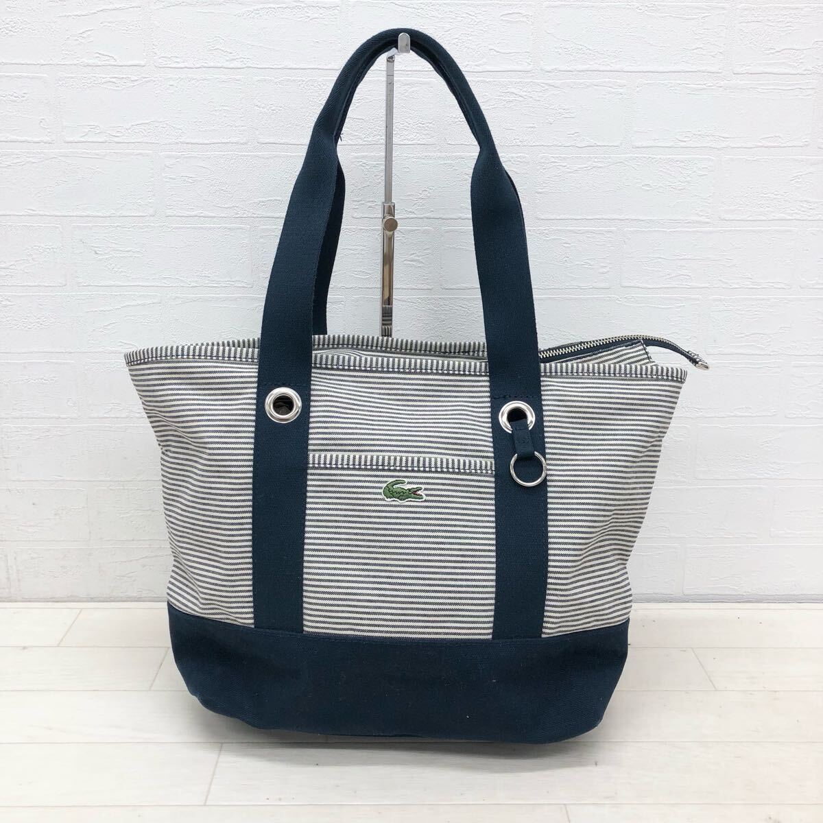 1757〓 LACOSTE ラコステ ハンドバッグ レディース ネイビー ベージュ ボーダー柄 鞄 手提げ鞄 トートバッグ カジュアル拍卖