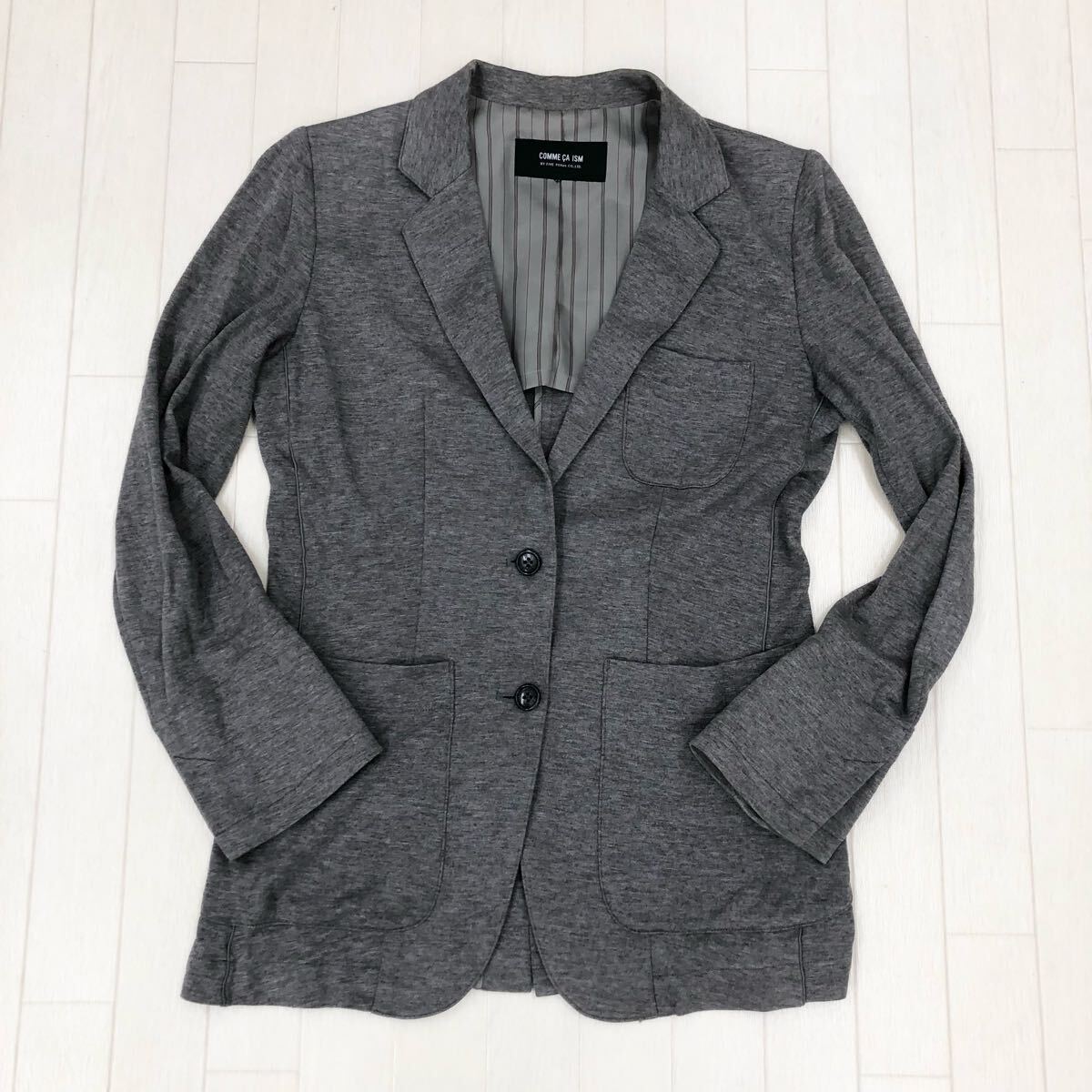 1761〓 COMME CA ISM コムサイズム テーラードジャケット レディース サイズ不明 グレー シングルジャケット ニットジャケット 2ボタン拍卖