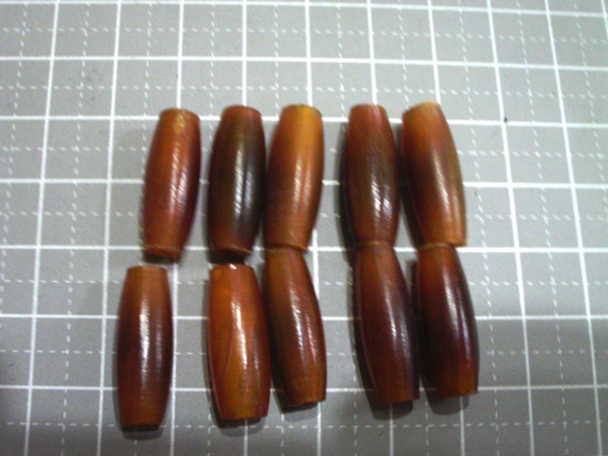 天然素材  ボーン、ホーン製ビーズ   ナツメ アンバー 約20.0×7.0mm 穴径 約2.8mm 拍卖
