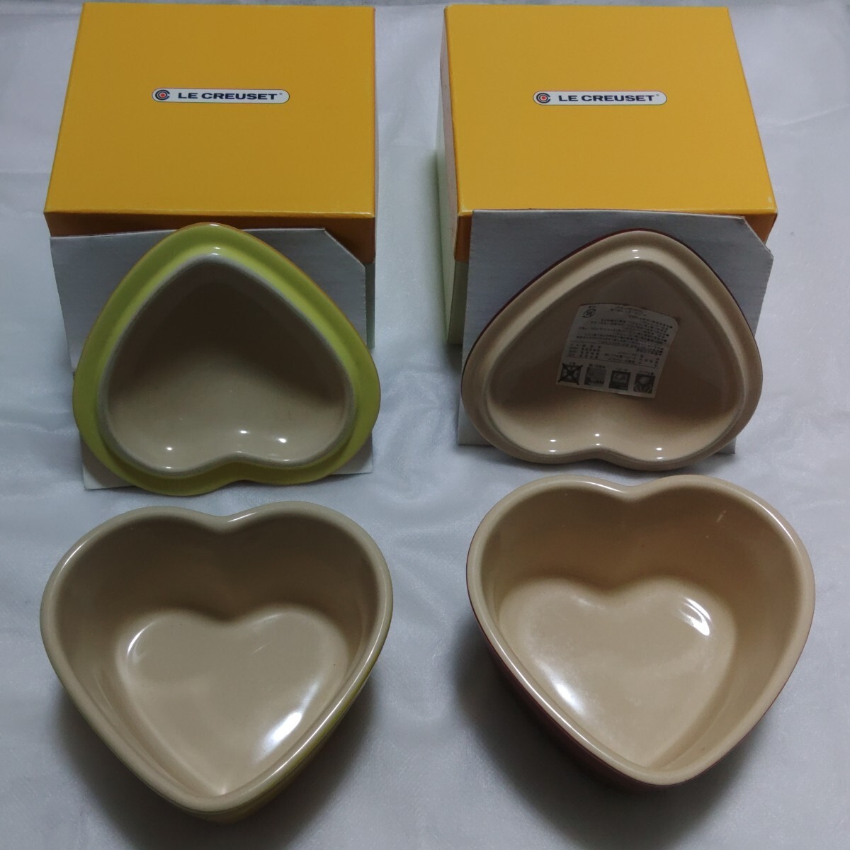新品 未使用 ルクルーゼ ラムカンダムール 蓋付 チェリーレッド 910031-00 ハート型 CREUSET 2セット レッド イエロー拍卖