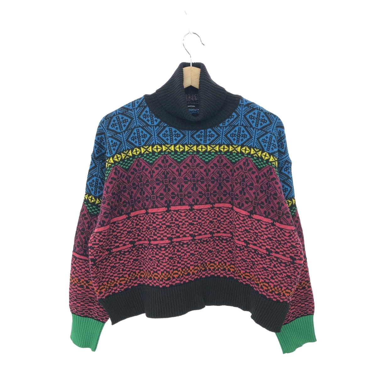 良好◆DIESEL ディーゼル 総柄 ハイネックニット サイズ:XS◆ ブラック×マルチカラー レディース トップス拍卖