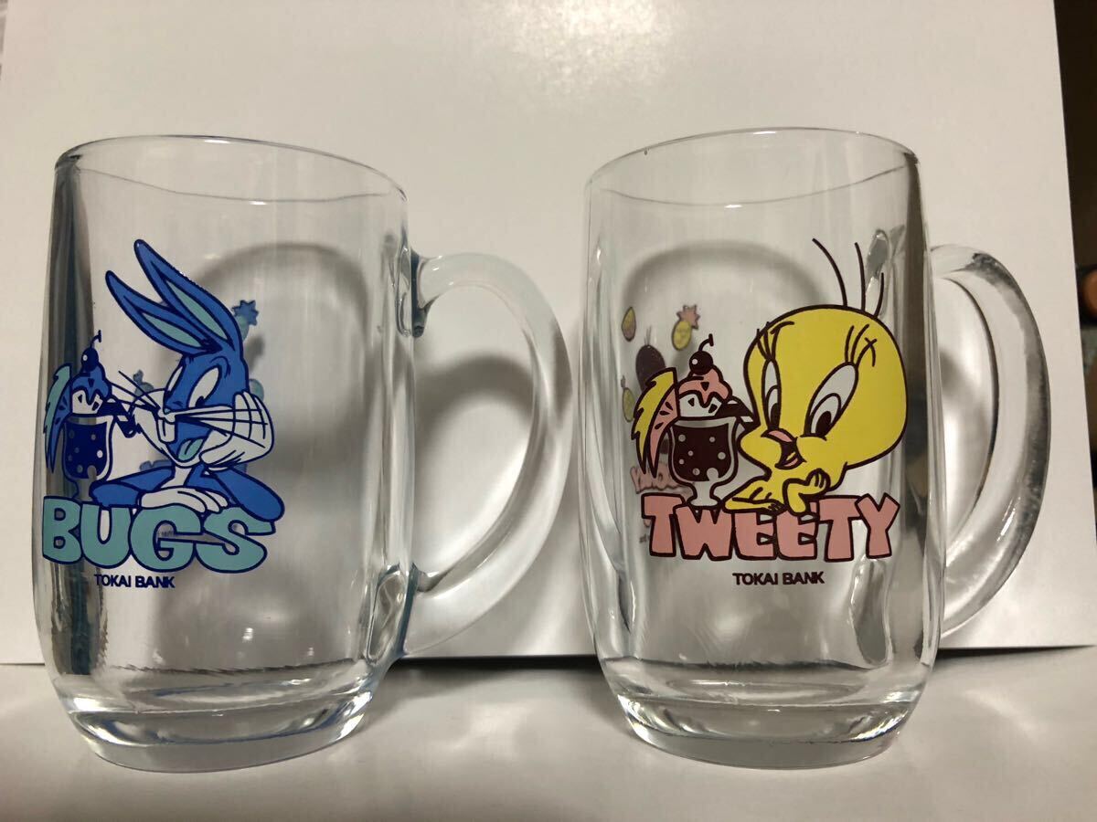 LOONEY TUNES トゥイーティー & バッグスバニー グラス 2個セット★旧 東海銀行 ノベルティ★TWEETY拍卖