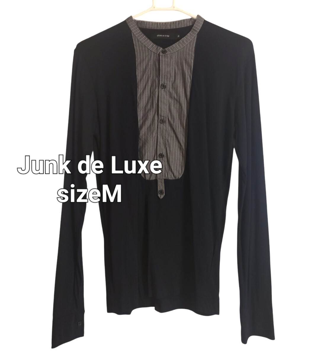 Junk de Luxe ジャンクデラックスヘンリーネック コットン長袖カットソー Color ブラック/グレーsizeM拍卖