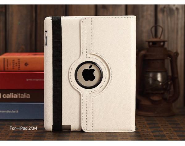 送料\200■レザーケース回転カバー iPad2/3/4 皮革 :白拍卖