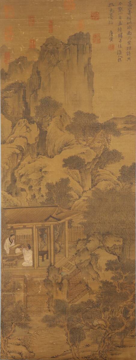 【博古斎】中国書画 掛け軸 明時代「唐寅&高士図」絹本立軸 書道巻物 真筆逸品 肉筆保証 唐物 時代物 古美術 LOT-1693拍卖