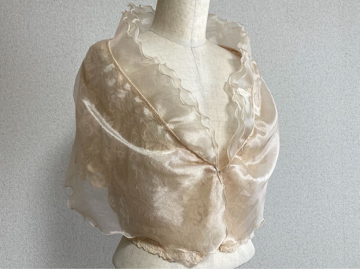 極美品 ジュネビビアン シフォン レース ボレロ ジャケット シャンパンベージュ オレンジ 結婚式 フォーマル レディース / 7号 9号 11号 位拍卖