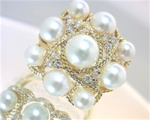 K18 ダイヤ0.24ct パール 7.5g #11.5 USED品 美品拍卖