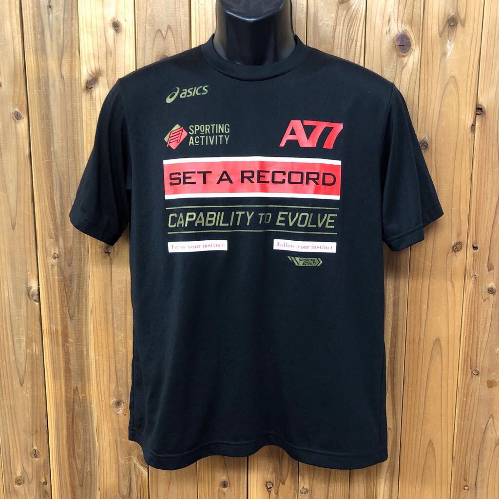 asics /A77 /アシックス メンズM 半袖Tシャツ トップス プリントTシャツ ブラック トレーニング 運動 ジム スポーツウェア拍卖